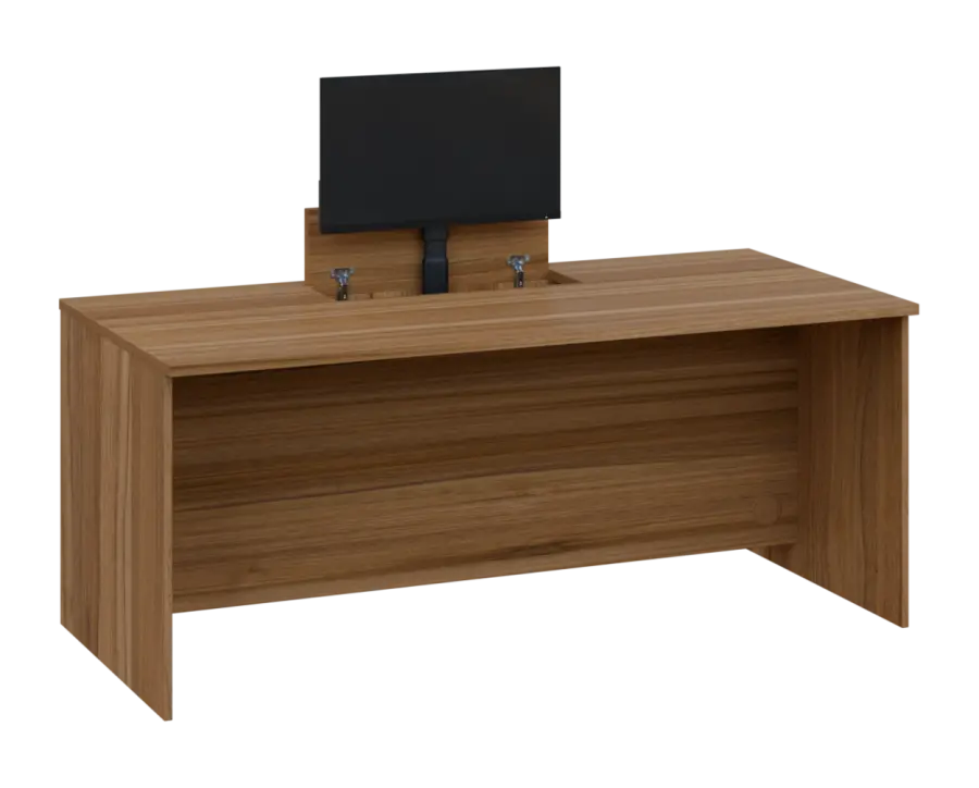 PLVM 18 - 18 stůl kancelářský s výsuvem (1x) monitoru, dřevěná podnož, deska 18 mm, široký 1800 mm, ořech světlý